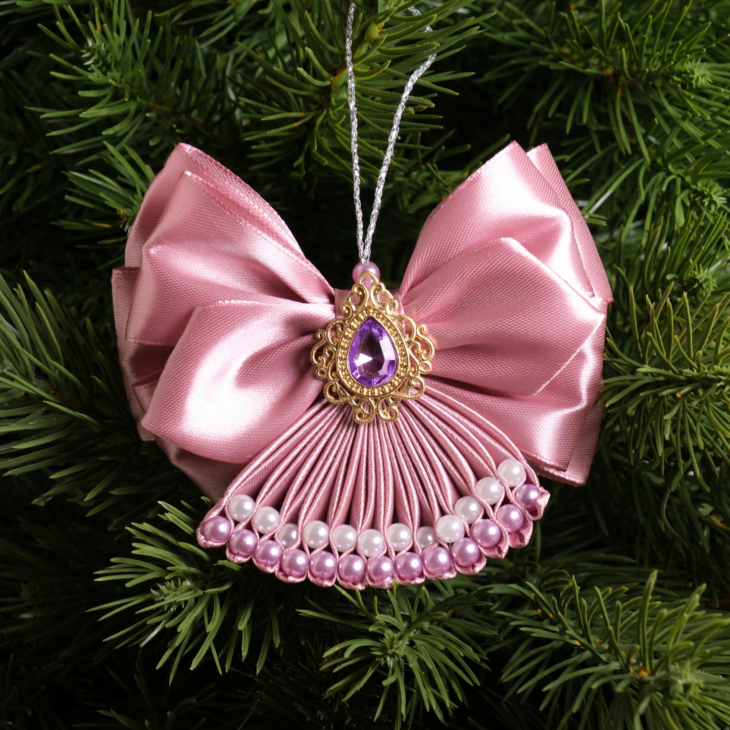 Eglutės žaisliukas "Pudrinis rožinis kaspinas"