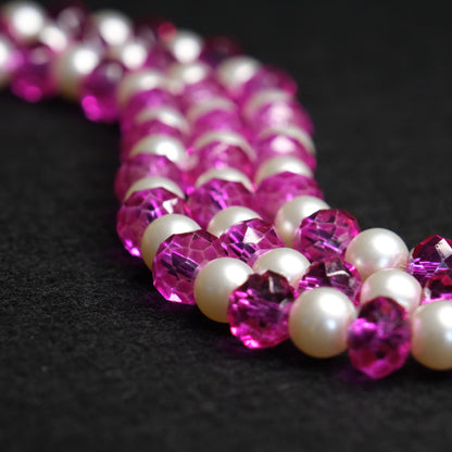 Kaklo papuošalas "Pink glass & pearls"