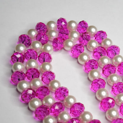 Kaklo papuošalas "Pink glass & pearls"