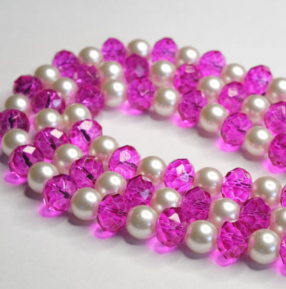 Kaklo papuošalas "Pink glass & pearls"