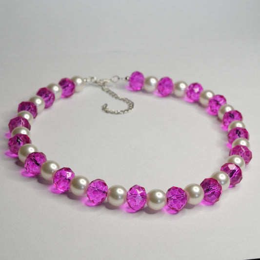 Kaklo papuošalas "Pink glass & pearls"