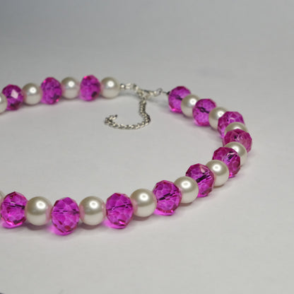Kaklo papuošalas "Pink glass & pearls"