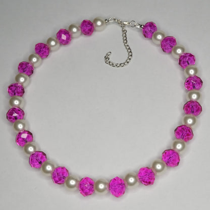 Kaklo papuošalas "Pink glass & pearls"