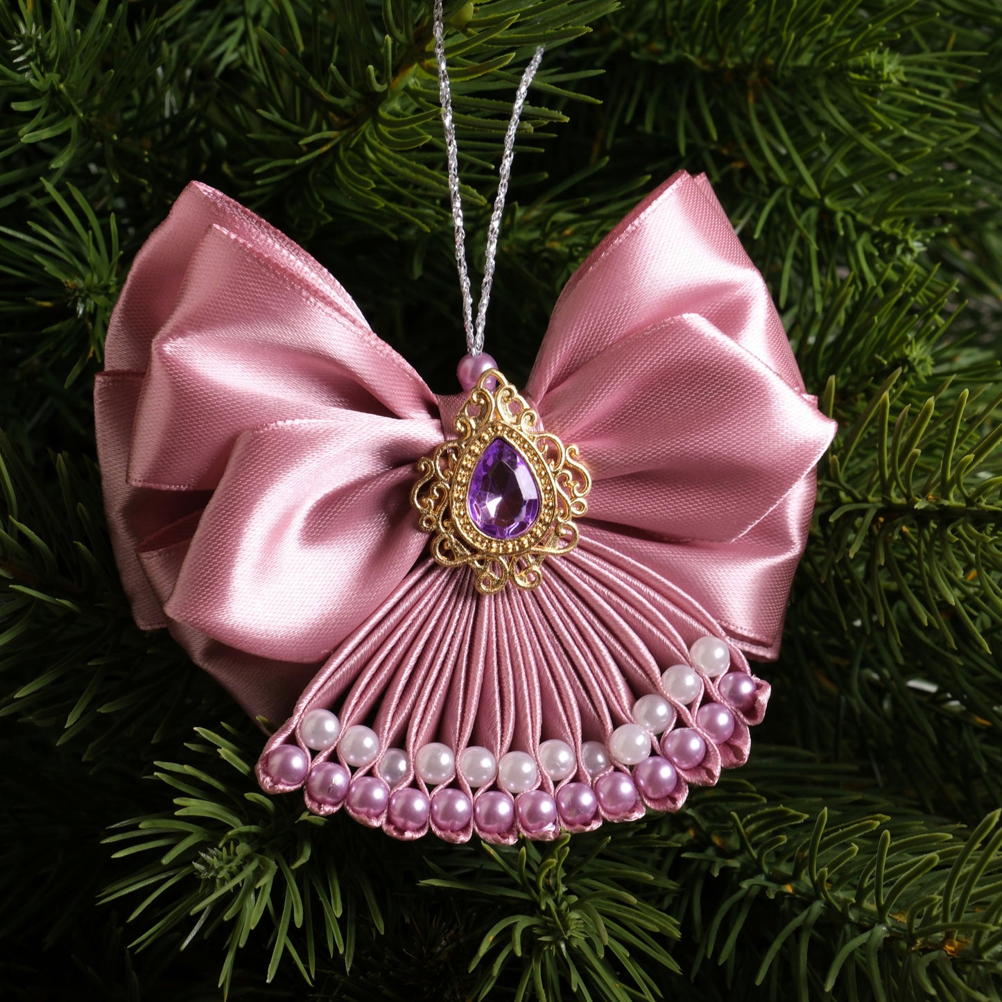 Eglutės žaisliukas "Pudrinis rožinis kaspinas"