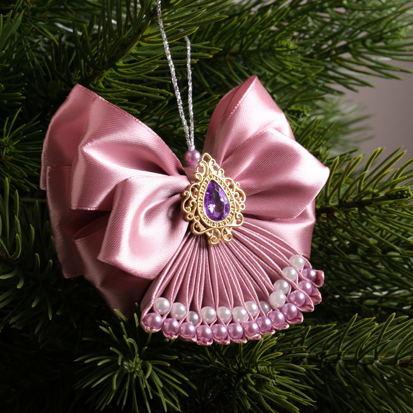 Eglutės žaisliukas "Pudrinis rožinis kaspinas"